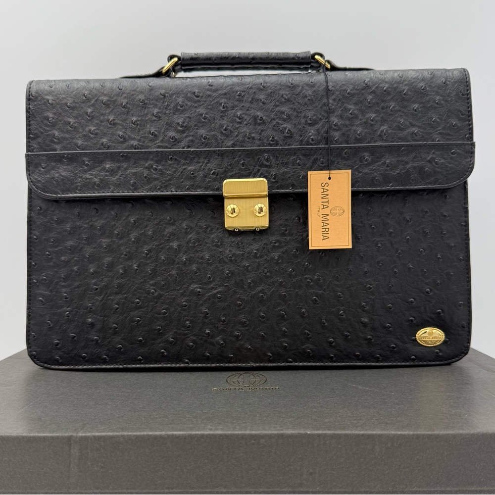 🇮🇹SANTA MARIA • Exotic Genuine OSTRICH Sac à Dépêches 38 Briefcase Laptop Bag